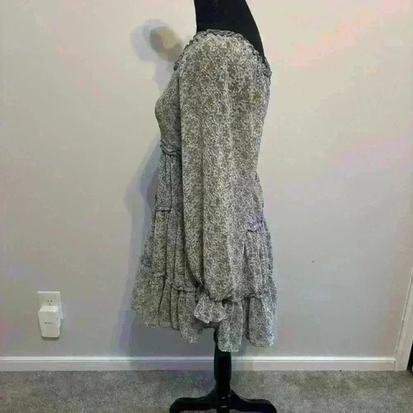 Ditsy Floral Long Sleeve Cut Outs Blue Orange Dress Ruffles Size Small - Picture 6 of 11